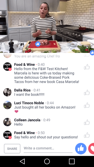 Food & Wine presenta la chef Marcela Valladolid in una trasmissione Facebook Live di co-marketing a beneficio di entrambe le parti.