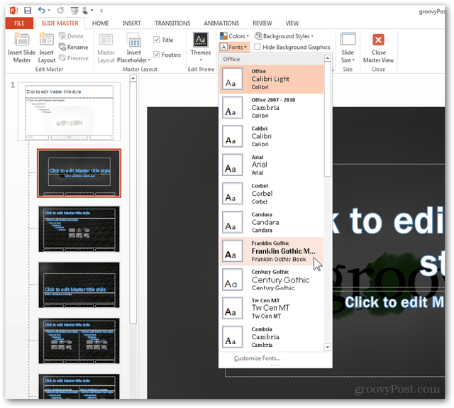 Modello di Office 2013 Crea Crea design personalizzato POTX Personalizza diapositive Tutorial Come far scorrere i caratteri master Modifica Configura 