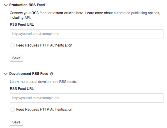 feed RSS degli articoli istantanei di Facebook