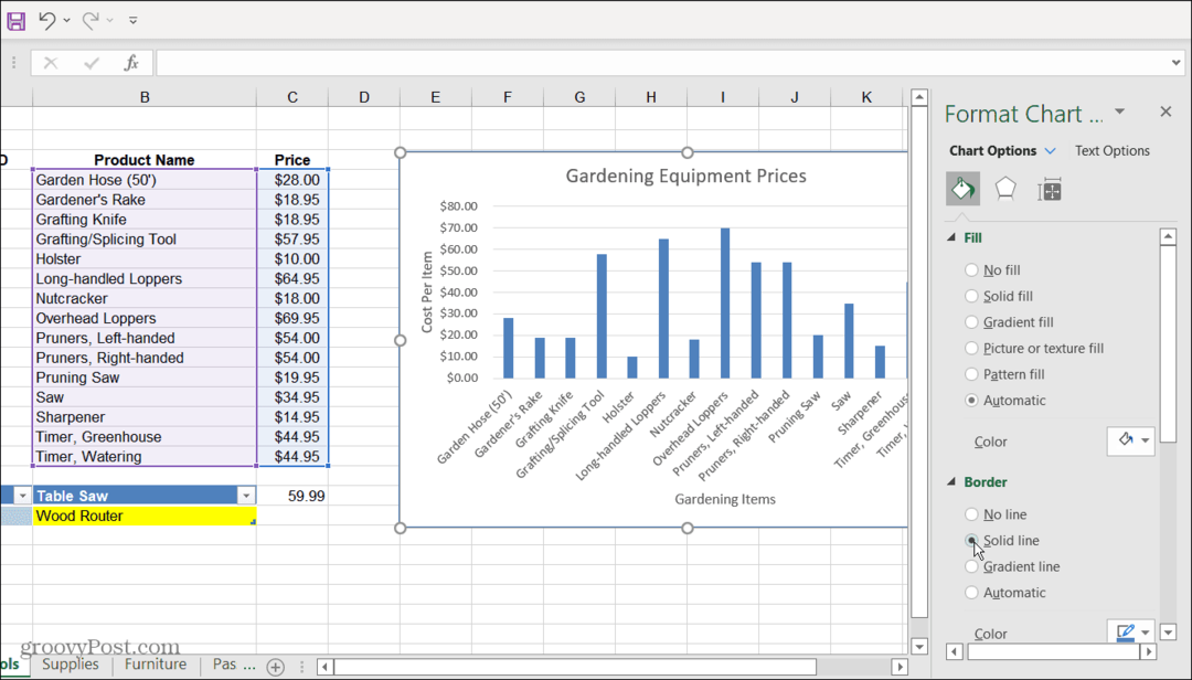  Menu opzioni formato grafico Excel