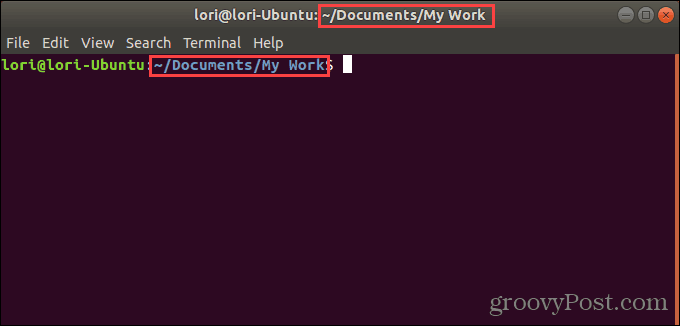 Finestra del terminale aperta su una cartella specifica in Ubuntu Linux