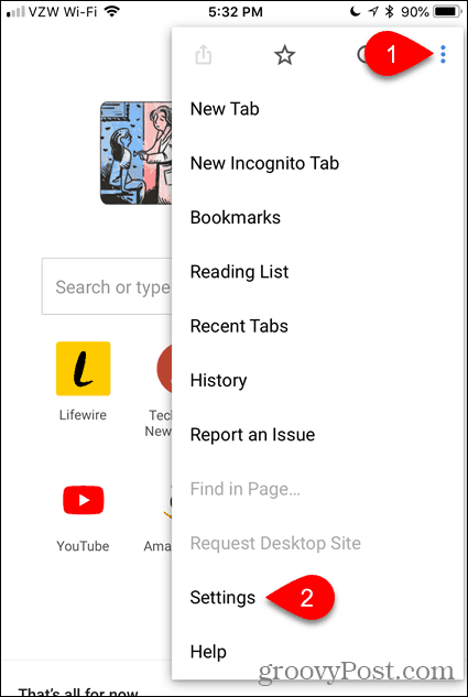 Tocca Impostazioni in Chrome per iOS