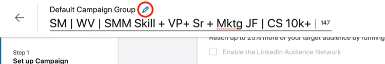 modificare il nome della campagna pubblicitaria del messaggio LinkedIn