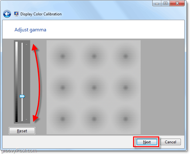utilizzare le barre di scorrimento per spostare la gamma su e giù per far corrispondere l'immagine dalla precedente pagina di Windows 7