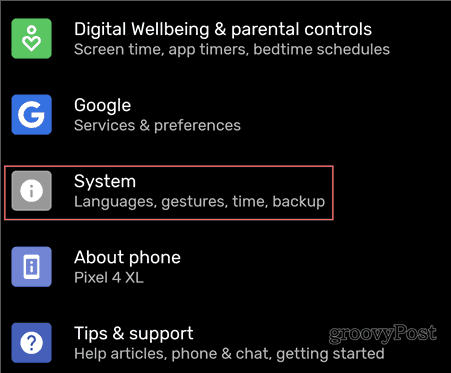 Impostazioni di backup Android