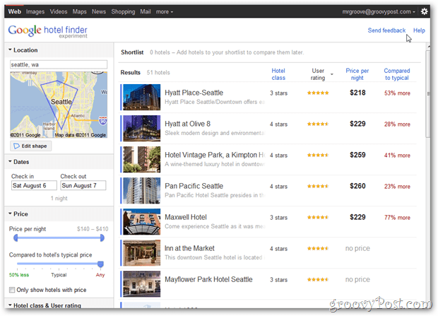 google hotel finder seattle