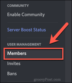 Opzione dell'elenco dei membri del server Discord