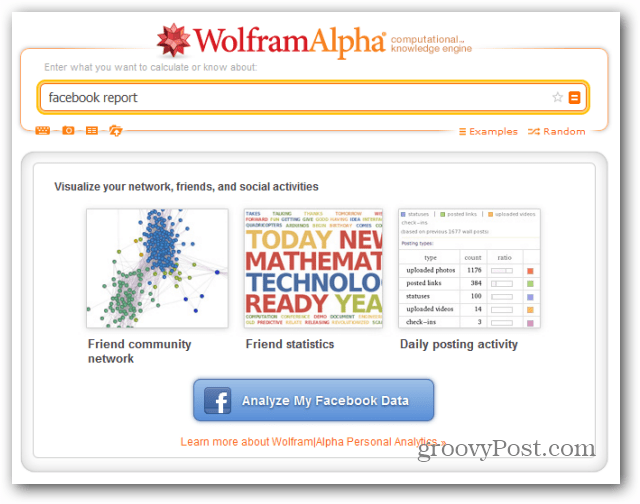 wolfram alpha Facebook report analizza
