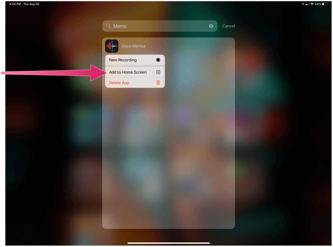 iPad aggiunge l'app alla schermata principale