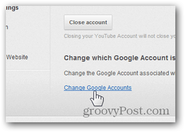 Collega un account YouTube a un nuovo account Google: fai clic su Cambia account Google