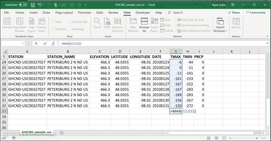 Utilizzo della funzione MAX in Excel