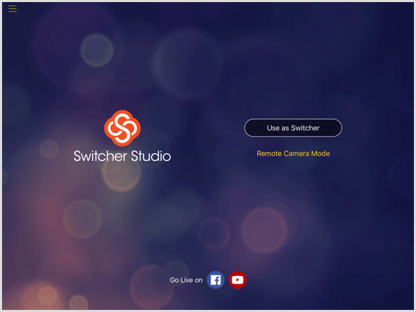 schermata principale di switcher studio iOS