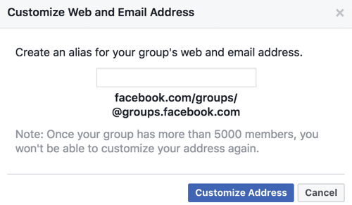 Ottieni un URL e un indirizzo email personalizzati per il tuo gruppo Facebook.