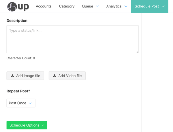 Opzione per programmare il tuo post tramite OneUp.