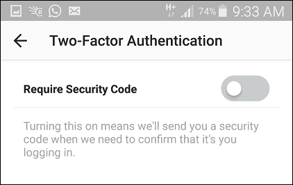instagram autenticazione a due fattori