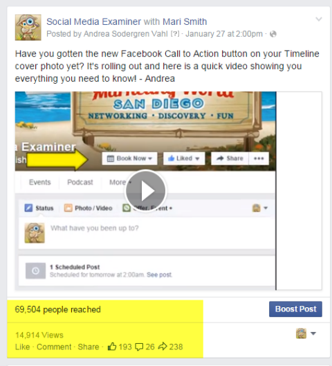 post del video dell'esaminatore di social media su Facebook