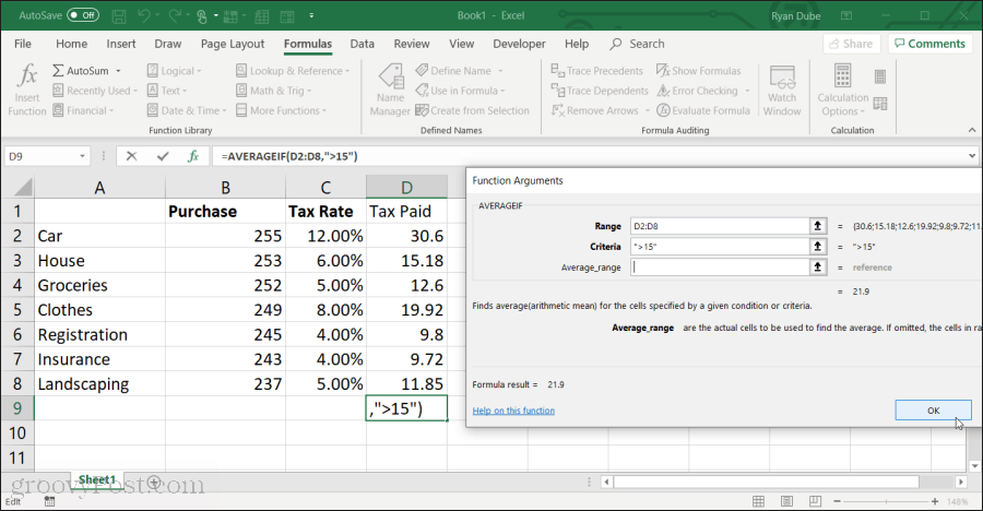 Utilizzando la funzione hif averageif in Excel