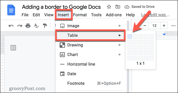 Inserimento di una tabella in Google Docs