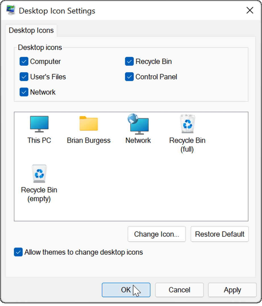 recupera le icone del desktop legacy su Windows 11