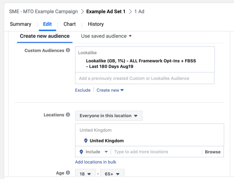 procedura dettagliata per la creazione di una campagna Facebook con più opzioni di testo