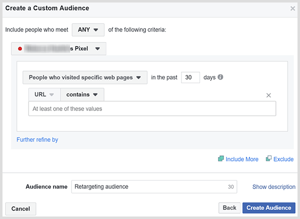 Il pubblico personalizzato di Facebook può effettuare il retargeting delle persone che hanno visitato le tue vendite o la pagina del prodotto.