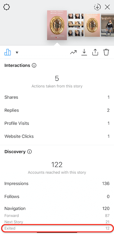 i dati delle storie di Instagram che mostrano gli spettatori che hanno modificato il feed delle storie dalla tua storia
