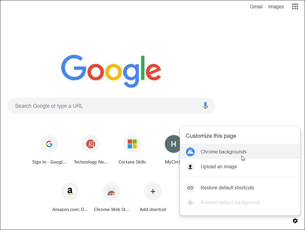 Opzioni della pagina Nuova scheda di Chrome