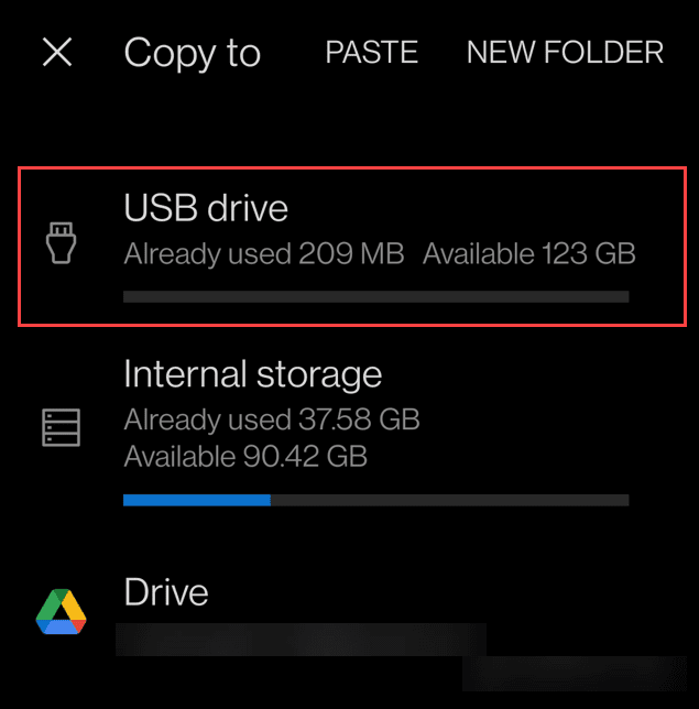 Trasferisci foto da Android a un'unità USB