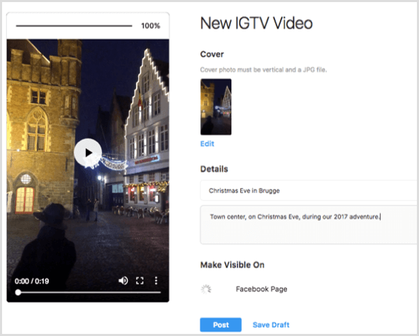 Aggiungi un titolo e un desktop per un video IGTV caricato sul desktop.