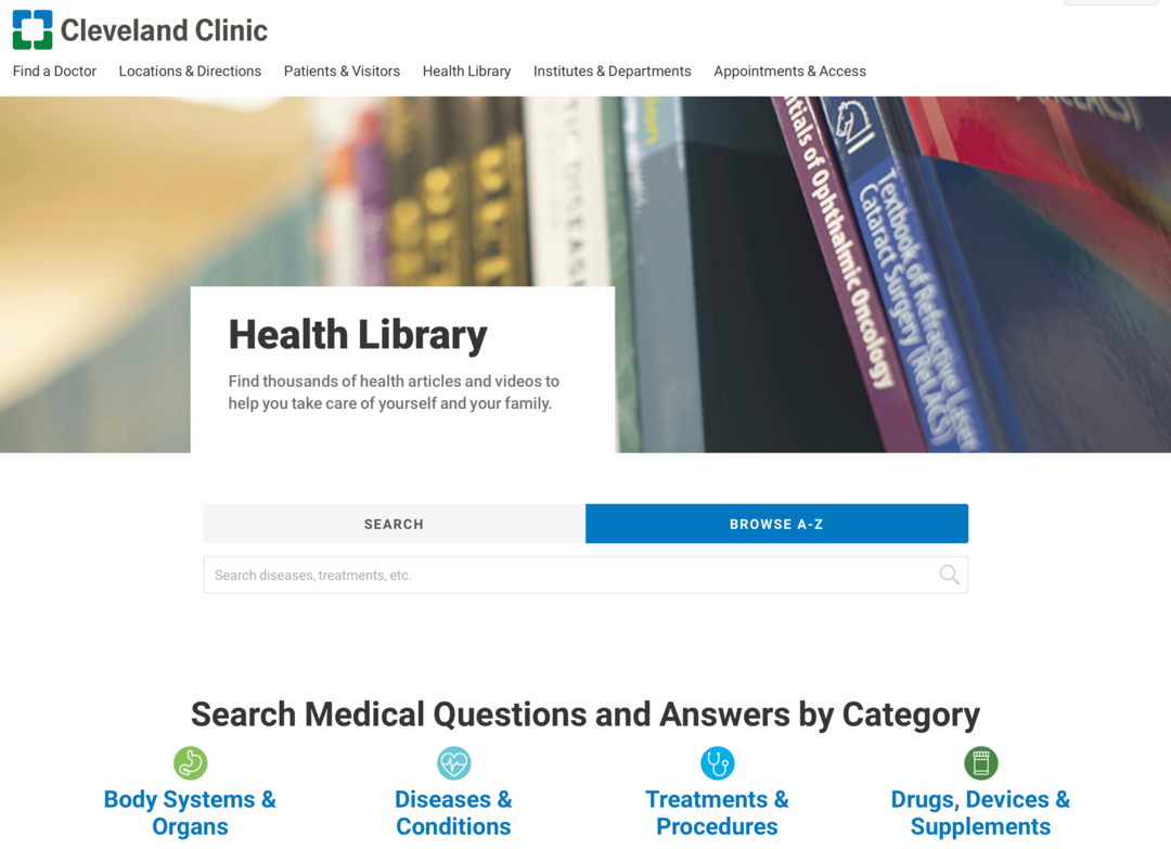 immagine del sito web della Cleveland Clinic Health Library