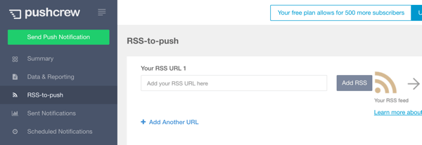 pushcrew aggiungi feed RSS