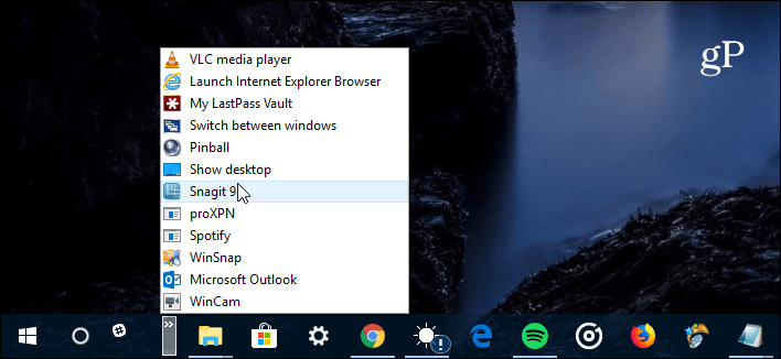 Barra di avvio rapido Windows 10