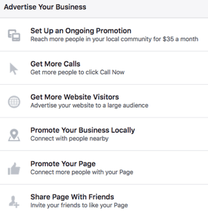 L'uso di una pagina Facebook ti dà accesso a una varietà di opzioni pubblicitarie.