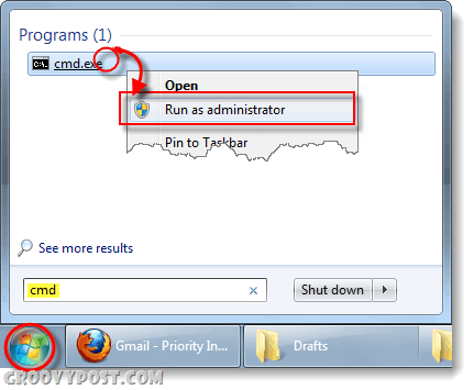 eseguire cmd come amministratore in Windows 7