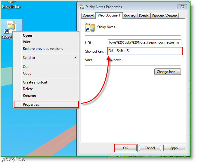 Windows 7 Crea nuovo menu di assegnazione dei tasti di scelta rapida: schermata