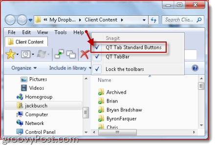 navigazione a schede in Windows Explorer qttabbar