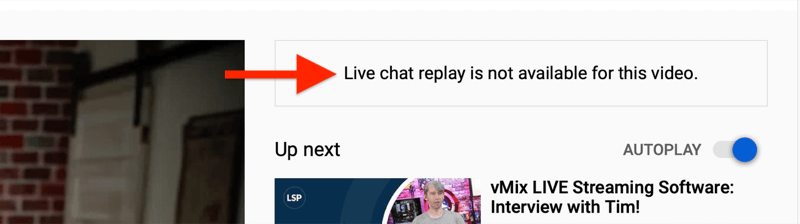 nota per i video di YouTube tagliati che la riproduzione della chat dal vivo non è disponibile