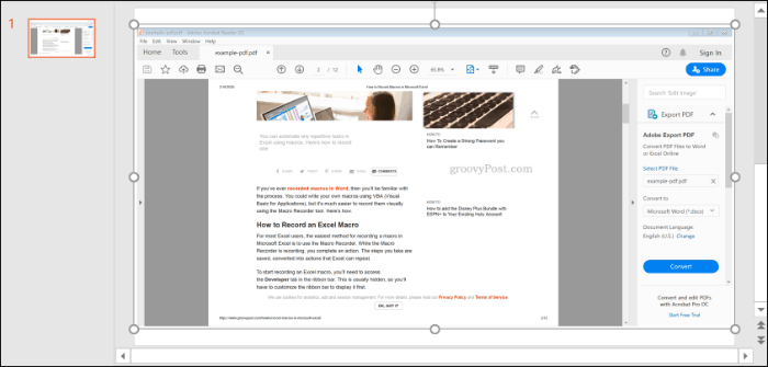 Uno screenshot di un file PDF, inserito in PowerPoint