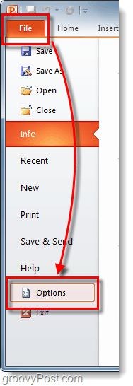 Opzioni della barra multifunzione dei file di PowerPoint 2010