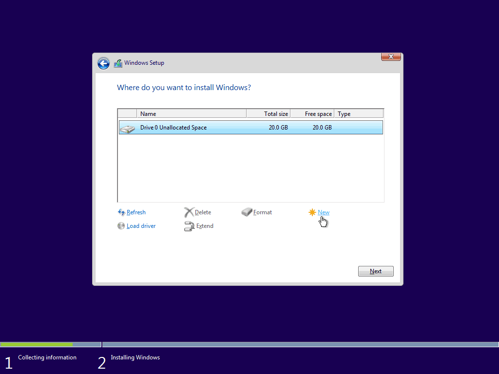 07 Crea nuova partizione da spazio non allocato 5 Installazione pulita di Windows 10