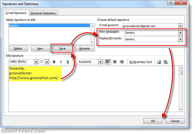firme e-mail in Outlook 2010