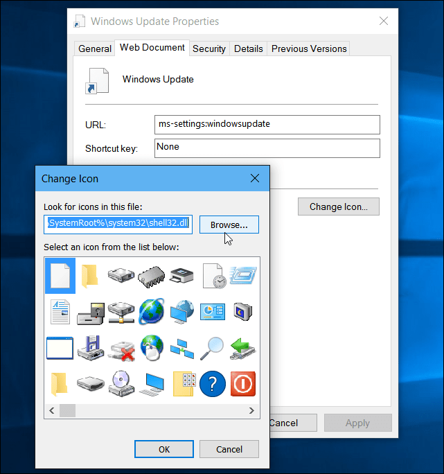 Windows 10: crea un desktop o avvia il collegamento per Windows Update