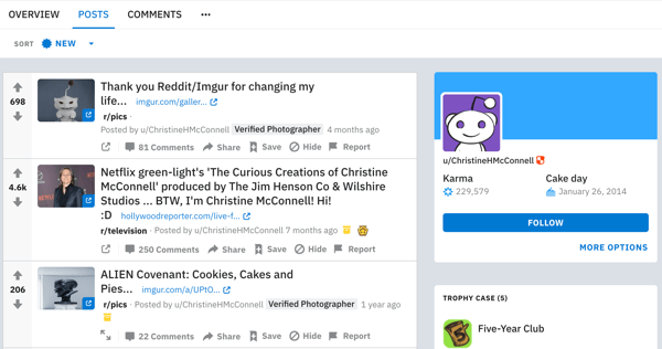 Come promuovere la tua attività su Reddit, esempio di marketing di successo del feed di creazione fai da te di u / ChristineHMcConnell
