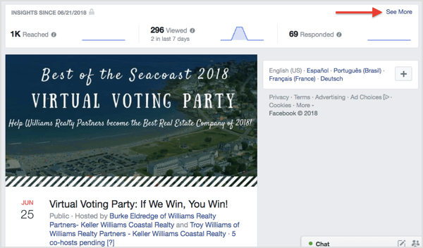 Trova una rapida panoramica delle informazioni sugli eventi di Facebook nella parte superiore della pagina dell'evento.