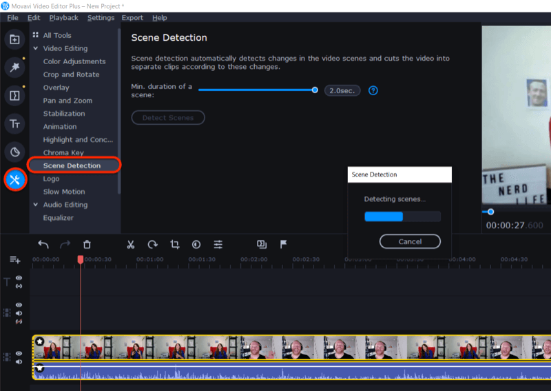 accedere alla funzione Rilevamento scena in Movavi Video Editor Plus
