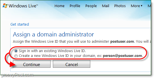 creare un account amministratore di dominio Windows Live o utilizzare un account live corrente