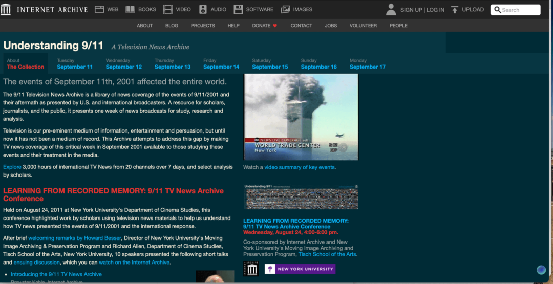 9-11 sezione speciale Internet Archive