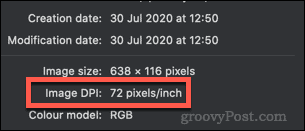 DPI di un'immagine mostrata su macOS