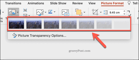 Opzioni di trasparenza di PowerPoint