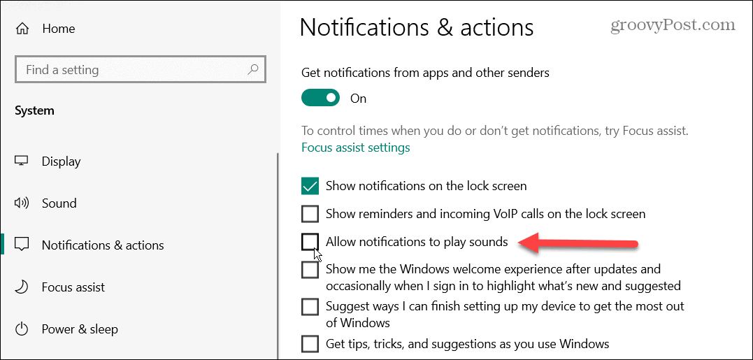 Disattiva i suoni di notifica delle app su Windows